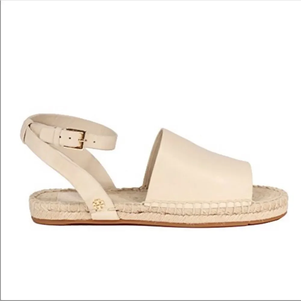 Tory Burch  Elegant Cream Leather Espadrille Sandals